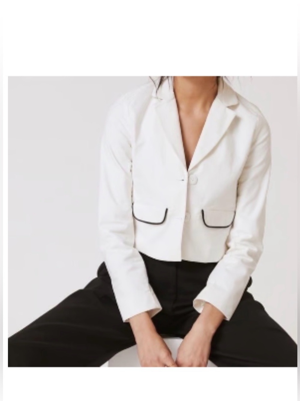 Anthropologie Maeve White Cropped Blazer with Black Piping